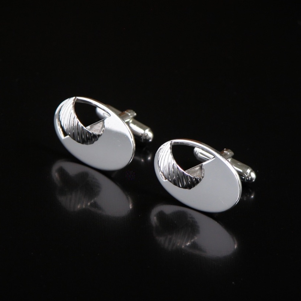 Modern Silver Tone Retro Cufflinks.